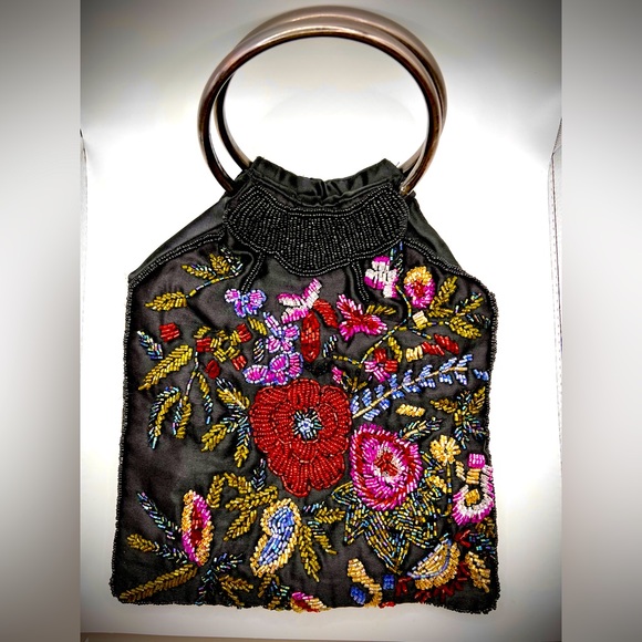 Made in India Handbags - Adorable Purse/Bag, Handmade/India w/Sequins-w/Round Hoops-Unique-Good Condition